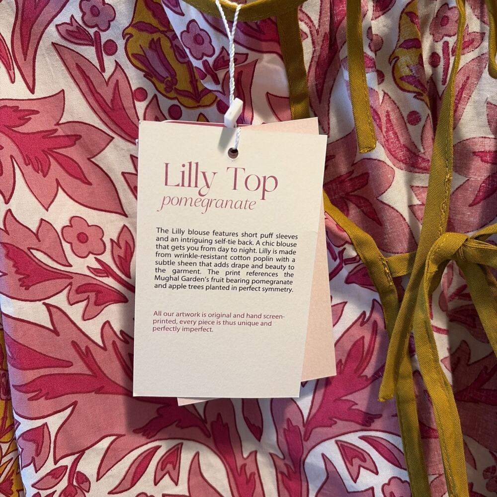 Beyond by Vera Size XS Lilly Pomegranate Open Tie Back Puffy Sleeve Blouse - Picture 5 of 9